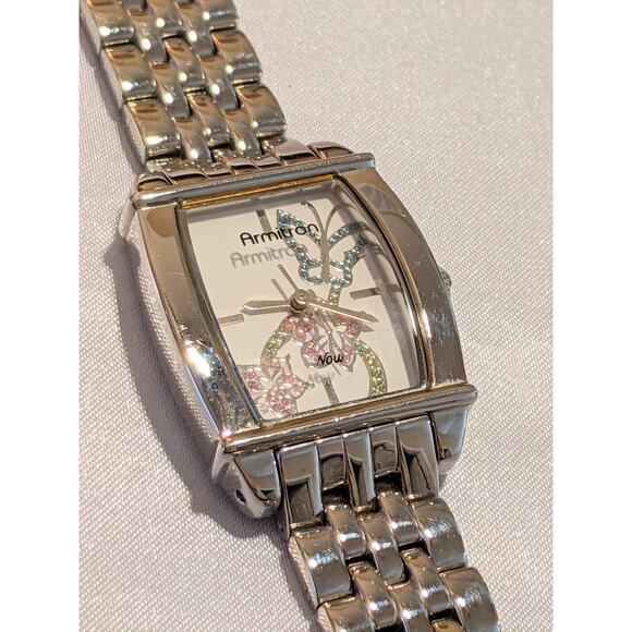 Armitron Now Women's 7" Quartz Watch Silvertone Butterfly Flowers GUC - Picture 4 of 10